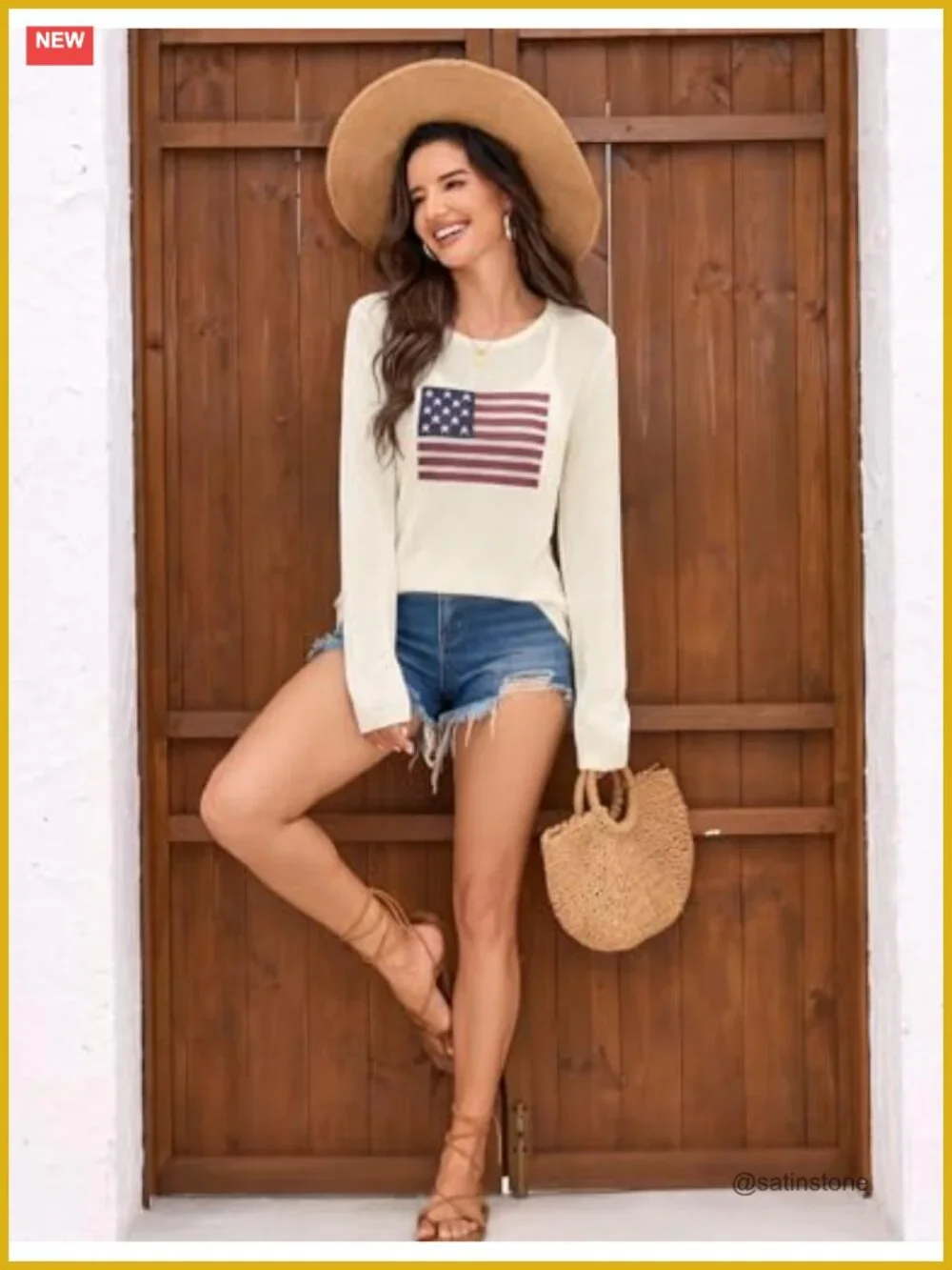 Letter Print Crochet Long Sleeve Cover Up Crew Neck Split Hem Pullover Sweater